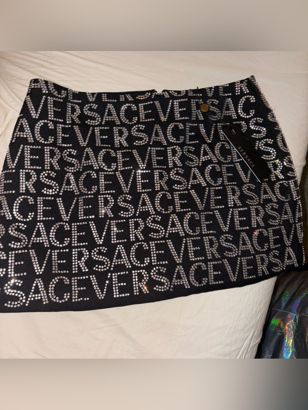 Versace Black Mini Skirt with Silver Logo crystals size S/M